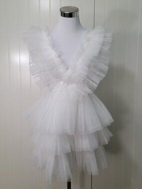 Selfie Leslie White FrouFrou Layered Tulle Angel Wedding Bride Prom Mini Dress